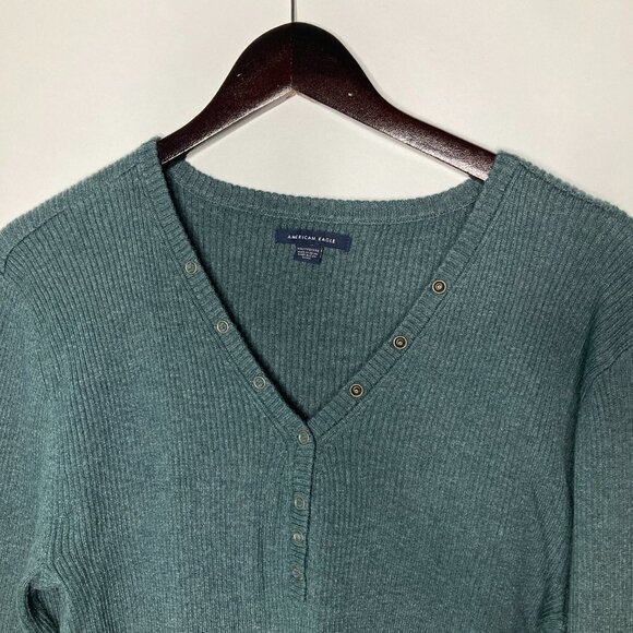 AEO Women's Green Button V-Neck Sweater Size XXL - Picture 8 of 9